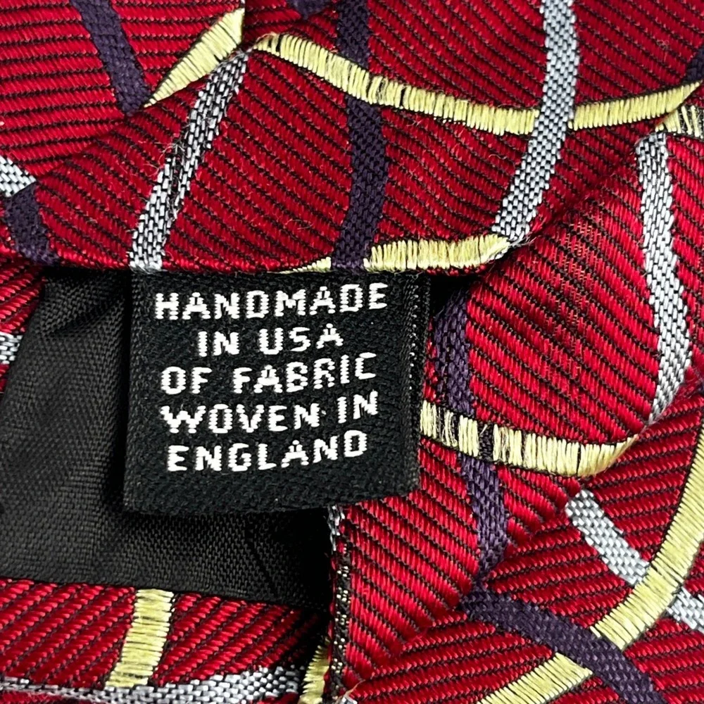 Hickey-Freeman Necktie Mens Red Woven‎ Silk Geometric Lattice Made in USA